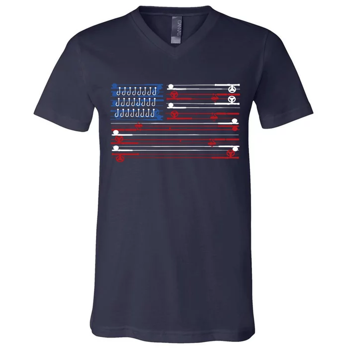 Fishing Rods American Flag V-Neck T-Shirt