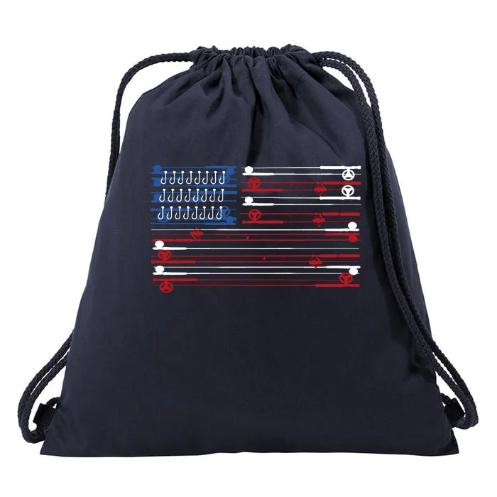 Fishing Rods American Flag Drawstring Bag