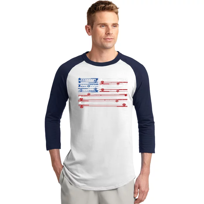 Fishing Rods American Flag Baseball Sleeve Shirt