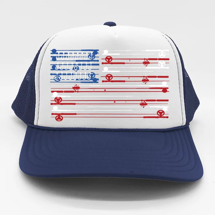 Fishing Rods American Flag Trucker Hat