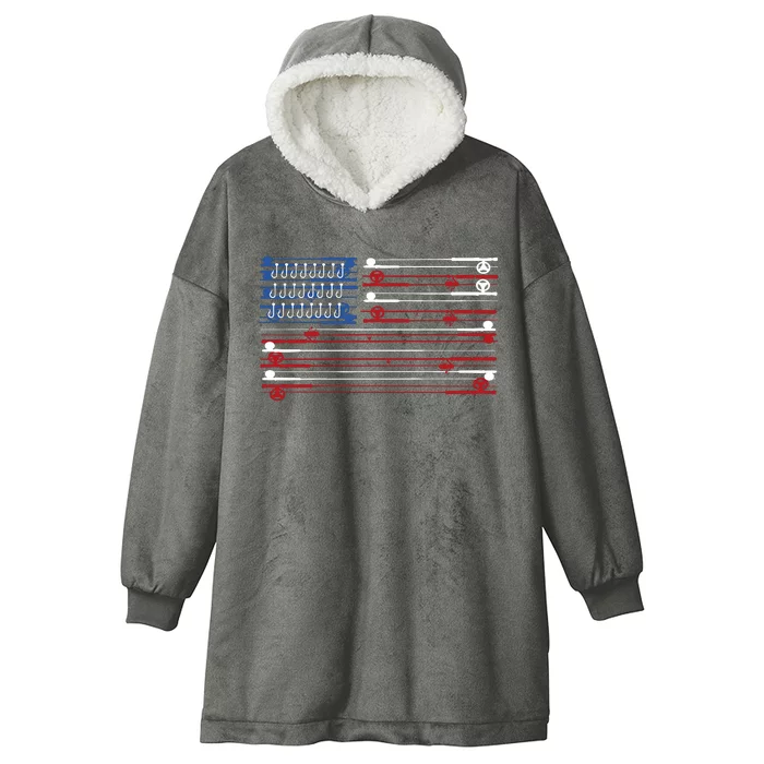 Fishing Rods American Flag Hooded Wearable Blanket