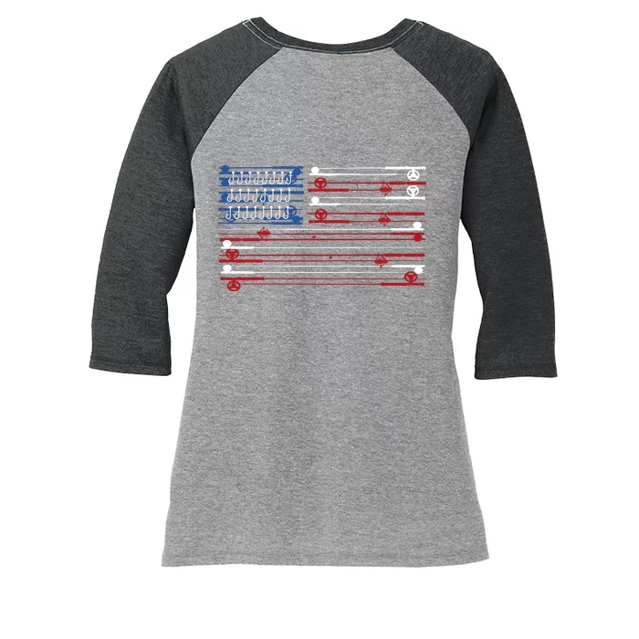 Fishing Rods American Flag Women's Tri-Blend 3/4-Sleeve Raglan Shirt