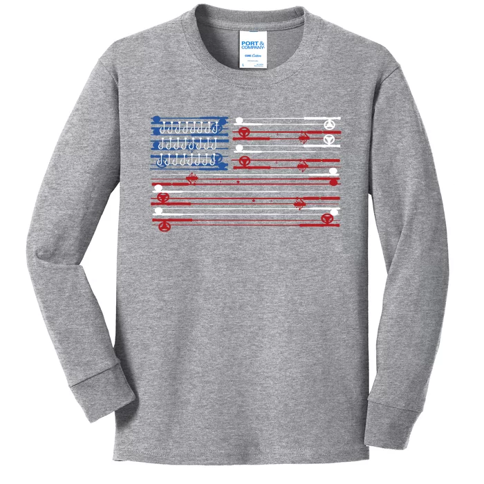 Fishing Rods American Flag Kids Long Sleeve Shirt