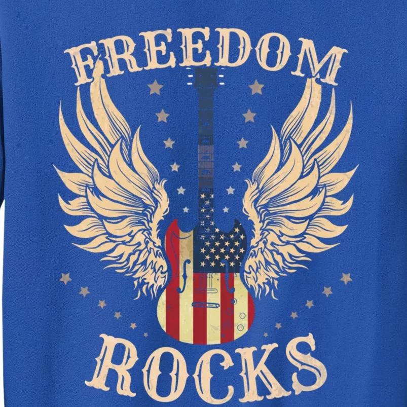 Freedom Rocks American Flag 4th July Guitar Gift Sweatshirt