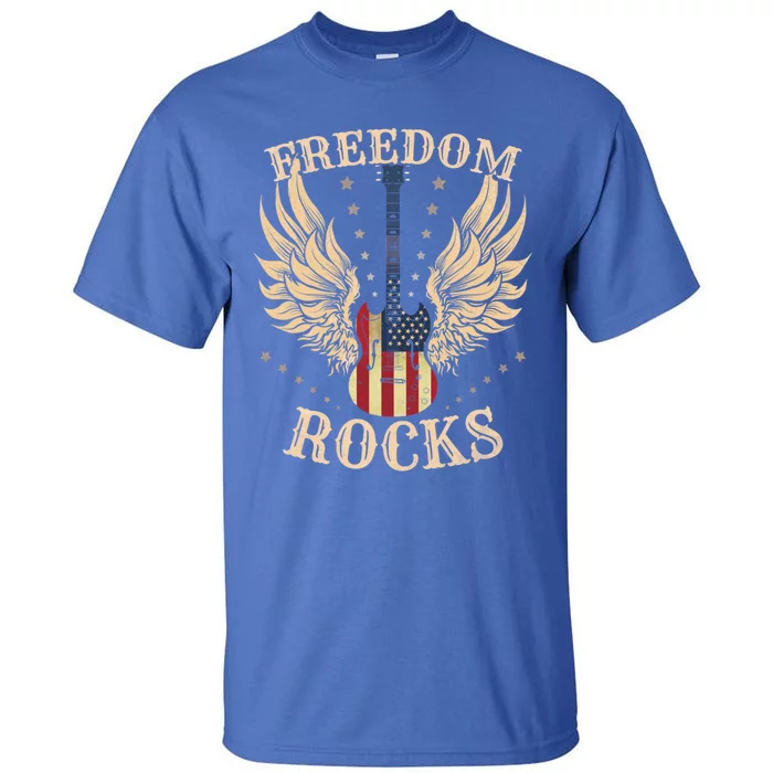 Freedom Rocks American Flag 4th July Guitar Gift Tall T-Shirt