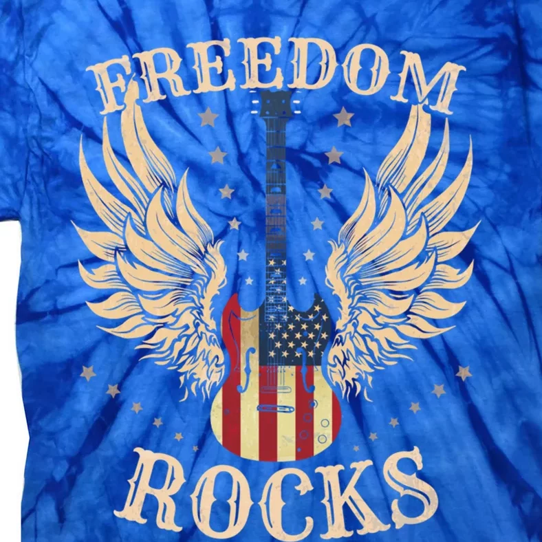 Freedom Rocks American Flag 4th July Guitar Gift Tie-Dye T-Shirt