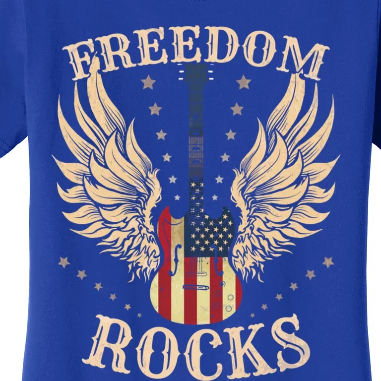 Freedom Rocks American Flag 4th July Guitar Gift Women's T-Shirt