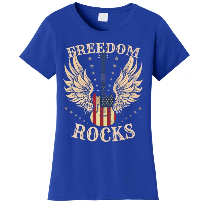 Freedom Rocks American Flag 4th July Guitar Gift Women's T-Shirt