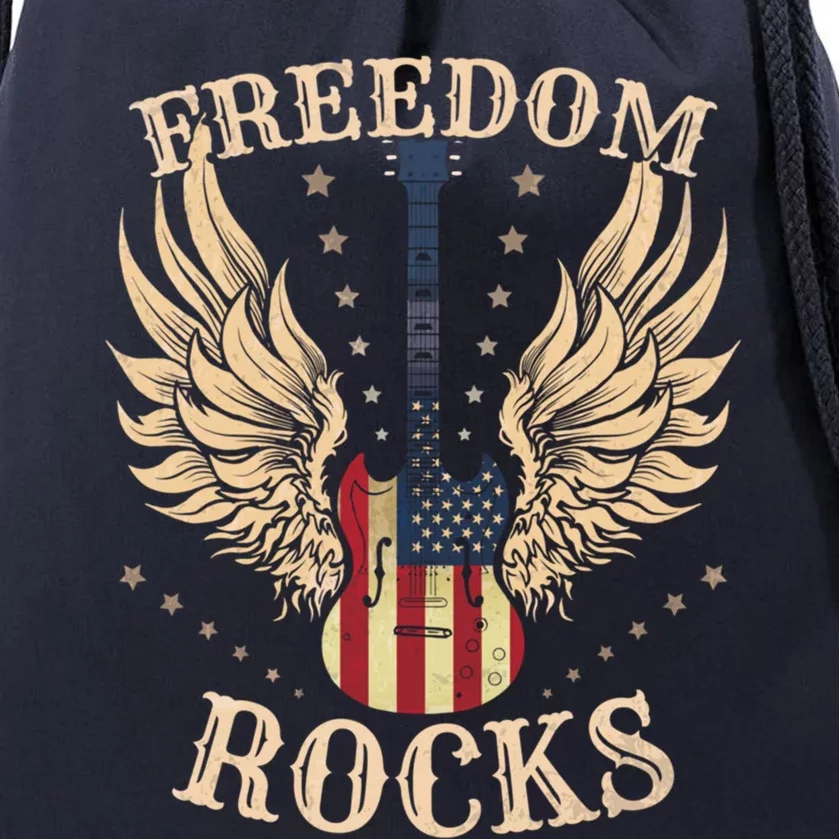 Freedom Rocks American Flag 4th July Guitar Gift Drawstring Bag