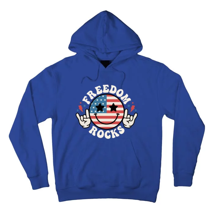 Freedom Rocks American Flag Funny Smile 4th Of July Groovy Funny Gift Tall Hoodie