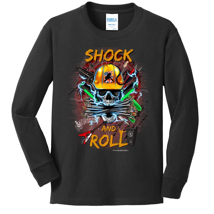 Funny Rock And Roll Electrical Engineer Lineman Electrician Kids Long Sleeve Shirt