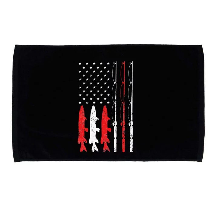 Fishing Rod American Flag Vintage Fishing Gift For Fisherman Microfiber Hand Towel