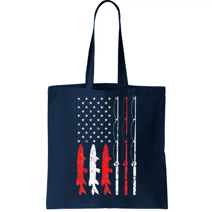 Fishing Rod American Flag Vintage Fishing Gift For Fisherman Tote Bag