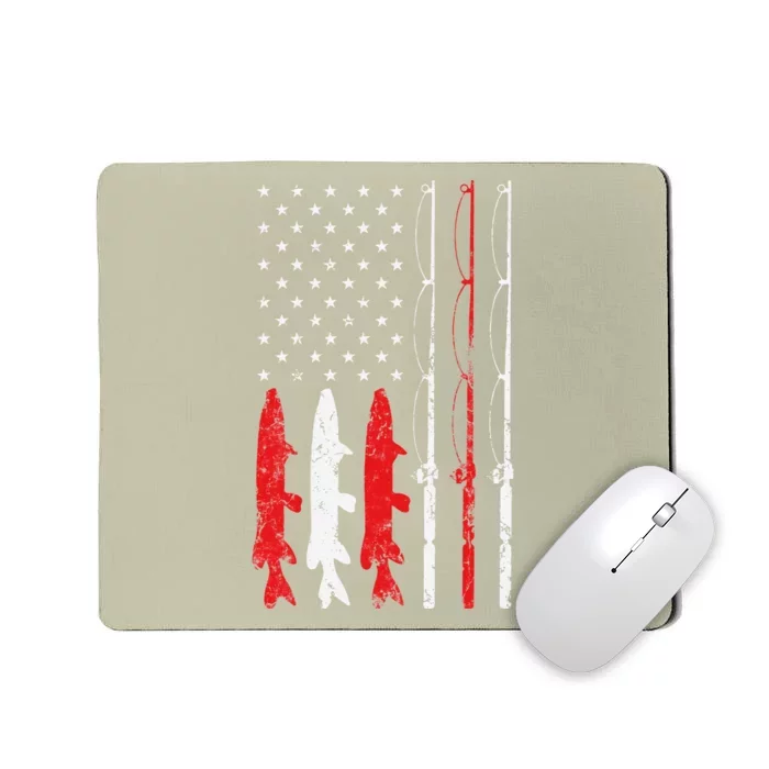 Fishing Rod American Flag Vintage Fishing Gift For Fisherman Mousepad