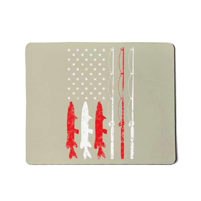 Fishing Rod American Flag Vintage Fishing Gift For Fisherman Mousepad