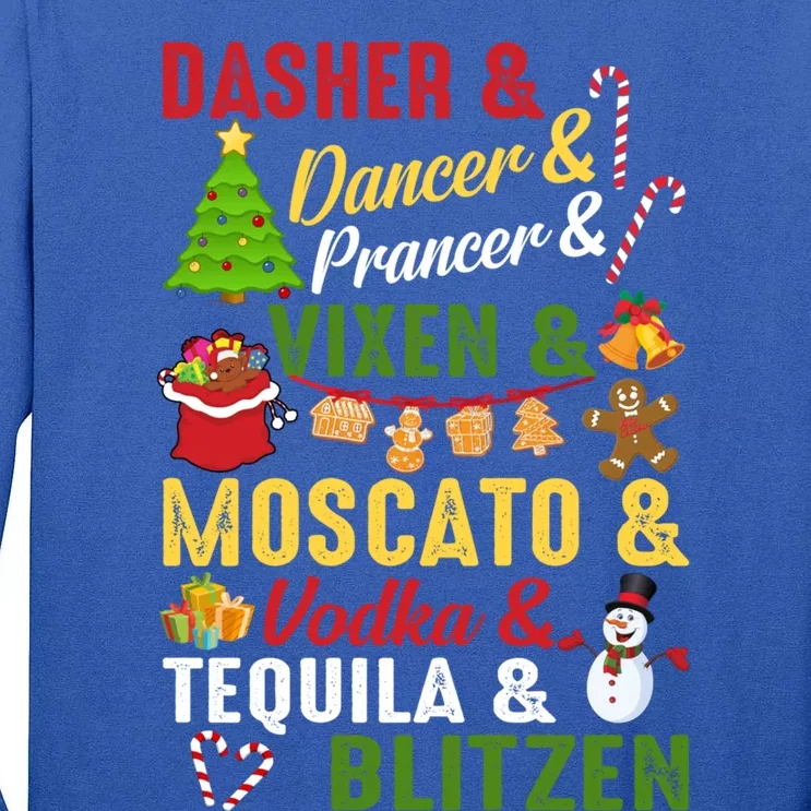 Funny Reindeer Alcohol Names Christmas Party Gift Tall Long Sleeve T-Shirt