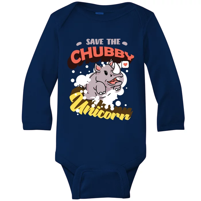 Funny Rhino Animal Rights Save The Chubby Unicorns Funny Gift Baby Long Sleeve Bodysuit