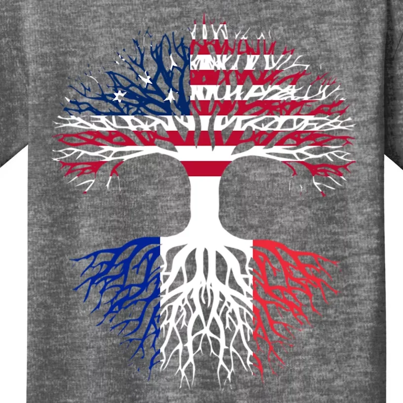 French Roots American Grown Usa France Flag Kids T-Shirt