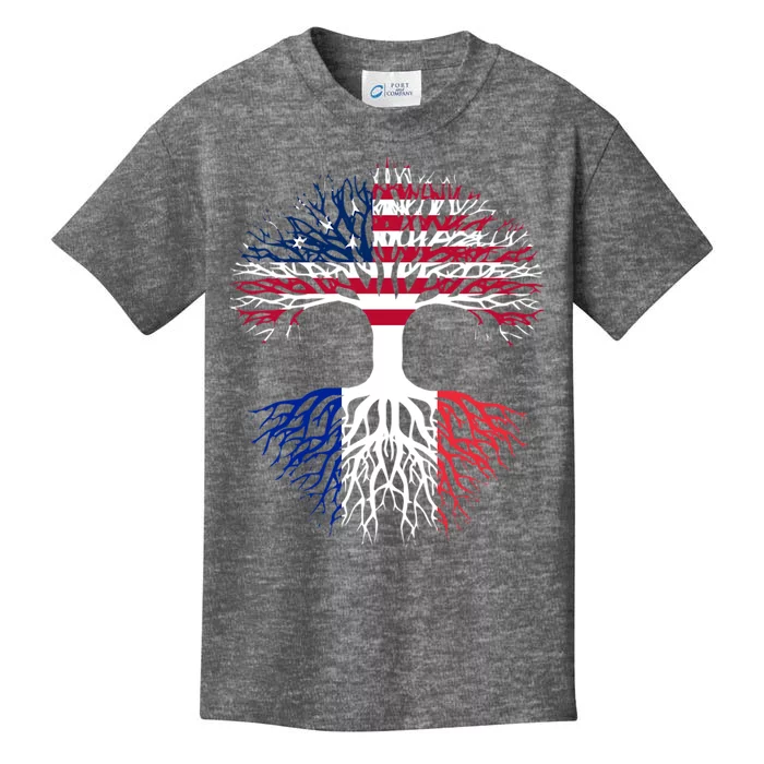 French Roots American Grown Usa France Flag Kids T-Shirt