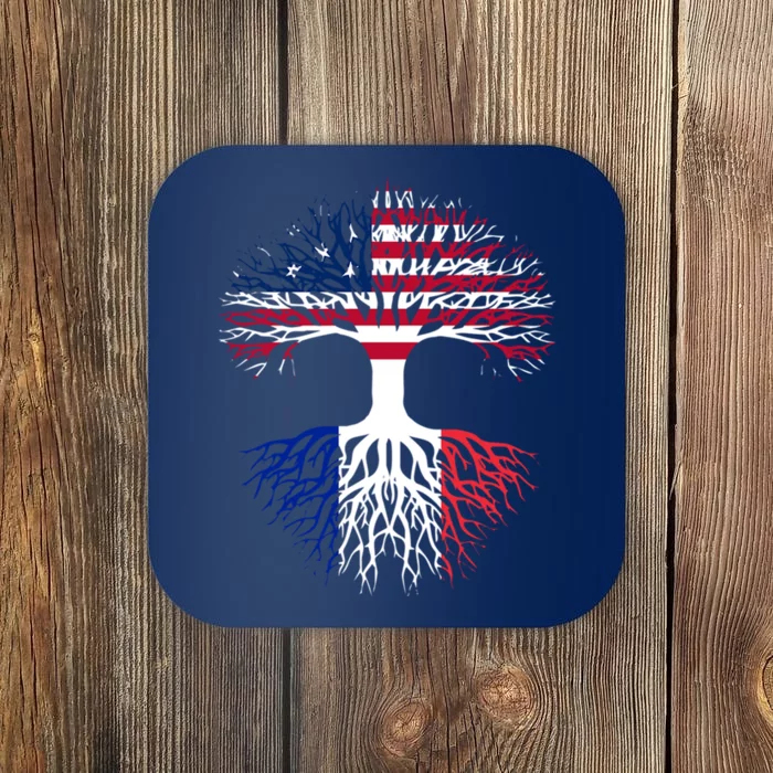 French Roots American Grown Usa France Flag Coaster