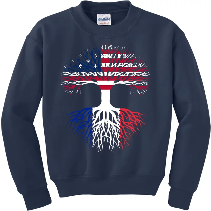 French Roots American Grown Usa France Flag Kids Sweatshirt