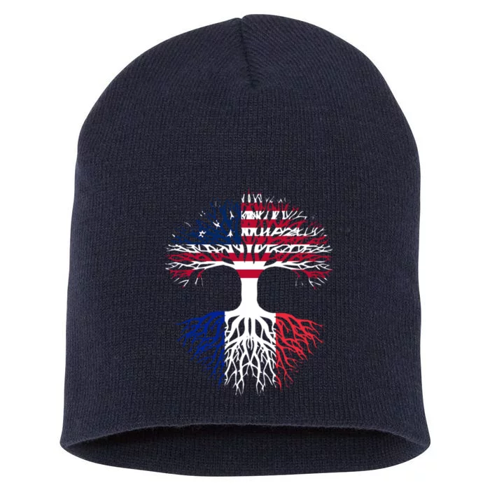 French Roots American Grown Usa France Flag Short Acrylic Beanie