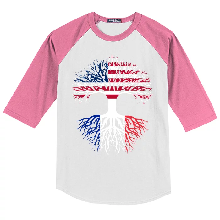 French Roots American Grown Usa France Flag Kids Colorblock Raglan Jersey