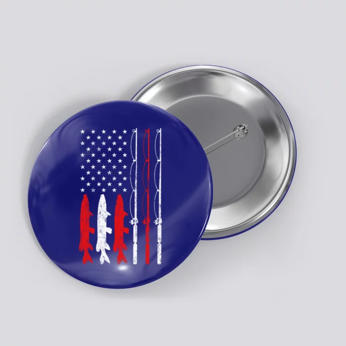 Fishing Rod American Flag Vintage Fishing Gift For Fisher Gift Button