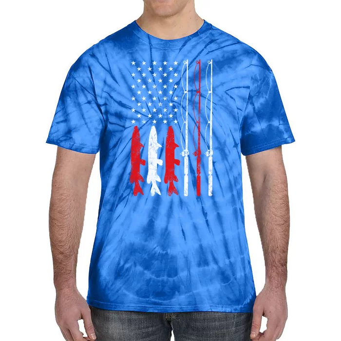 Fishing Rod American Flag Vintage Fishing Gift For Fisher Gift Tie-Dye T-Shirt