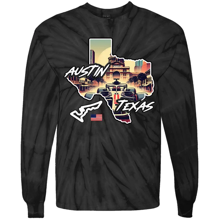 Formula Racing Austin Texas Open Wheel Car Circuit Usa Flag Tie-Dye Long Sleeve Shirt