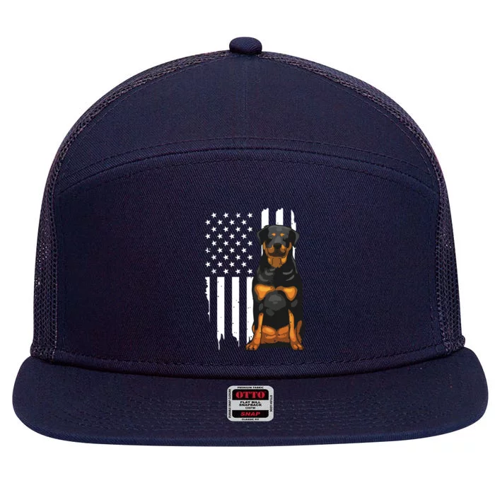 Funny Rottweiler American Flag Dog Art For Men Women Patriot 7 Panel Mesh Trucker Snapback Hat