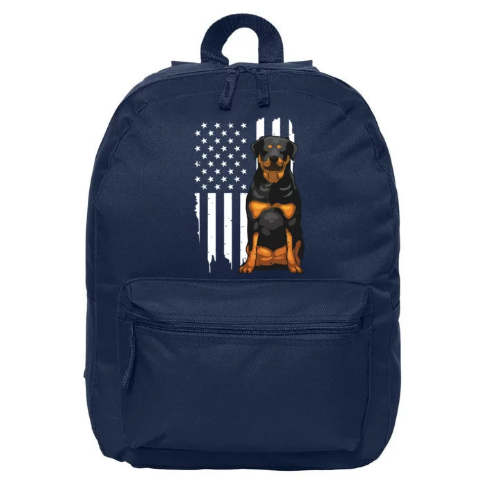 Funny Rottweiler American Flag Dog Art For Men Women Patriot 16 in Basic Backpack