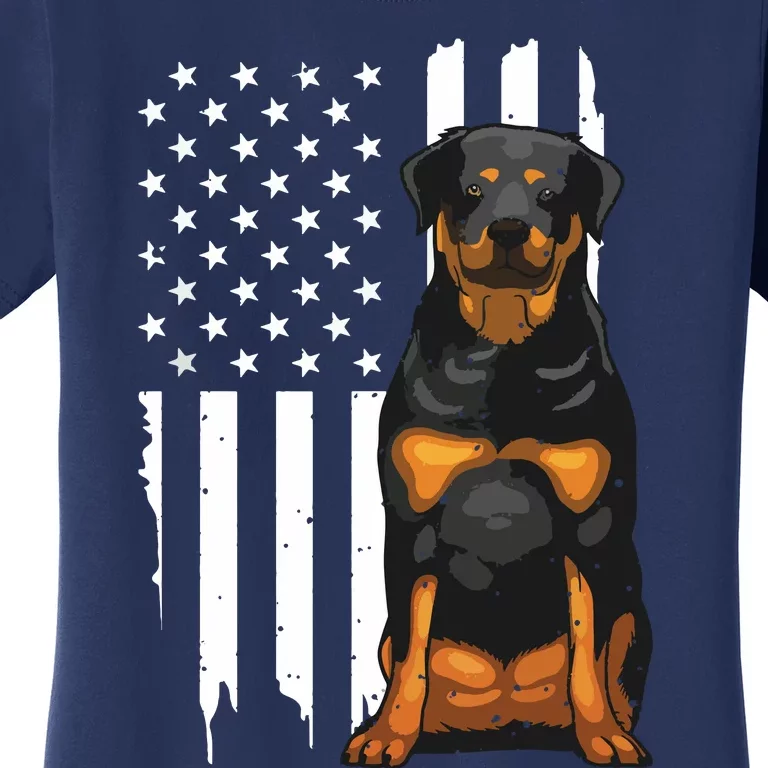 Funny Rottweiler American Flag Dog Art For Men Women Patriot Women's T-Shirt