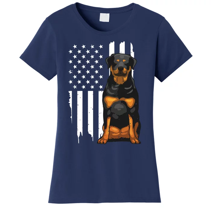 Funny Rottweiler American Flag Dog Art For Men Women Patriot Women's T-Shirt