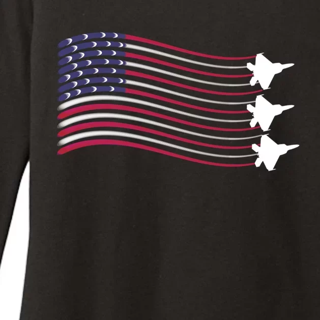 F22 Raptor Airshow American Flag 4th Of July Airplane Art Gift Womens CVC Long Sleeve Shirt