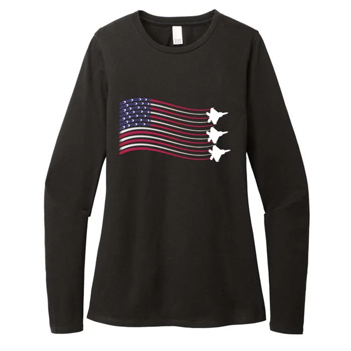 F22 Raptor Airshow American Flag 4th Of July Airplane Art Gift Womens CVC Long Sleeve Shirt