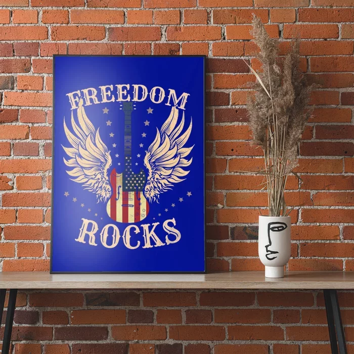 Freedom Rocks American Flag 4th July Guitar Cute Gift Poster