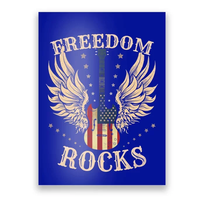 Freedom Rocks American Flag 4th July Guitar Cute Gift Poster