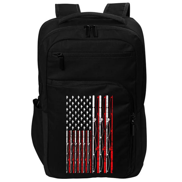 Fishing Rod American Flag Funny Vintage Fishing Great Gift Impact Tech Backpack