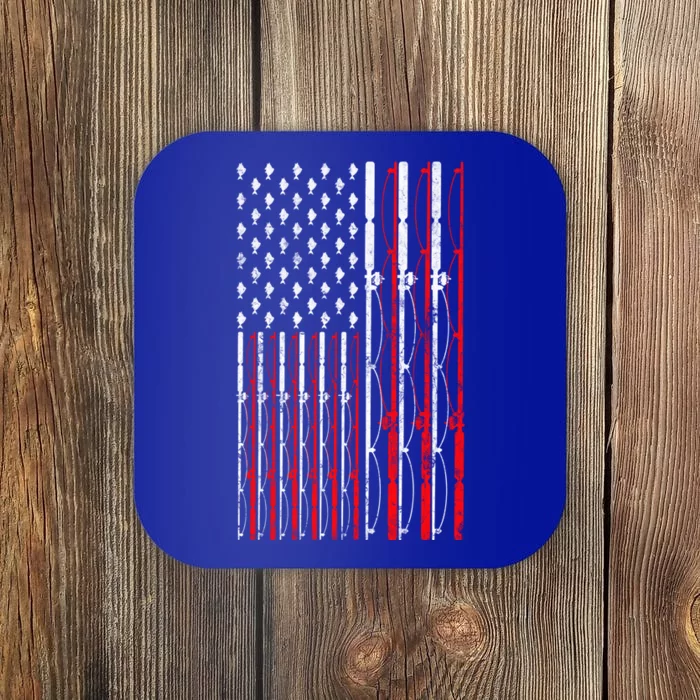 Fishing Rod American Flag Funny Vintage Fishing Great Gift Coaster