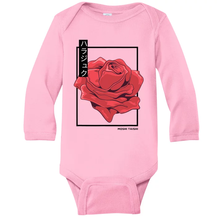 Floral Rose Art Japanese Flower Aesthetic Fashion Baby Long Sleeve Bodysuit