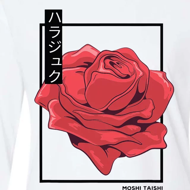 Floral Rose Art Japanese Flower Aesthetic Fashion Womens Cotton Relaxed Long Sleeve T-Shirt