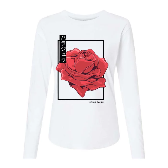 Floral Rose Art Japanese Flower Aesthetic Fashion Womens Cotton Relaxed Long Sleeve T-Shirt