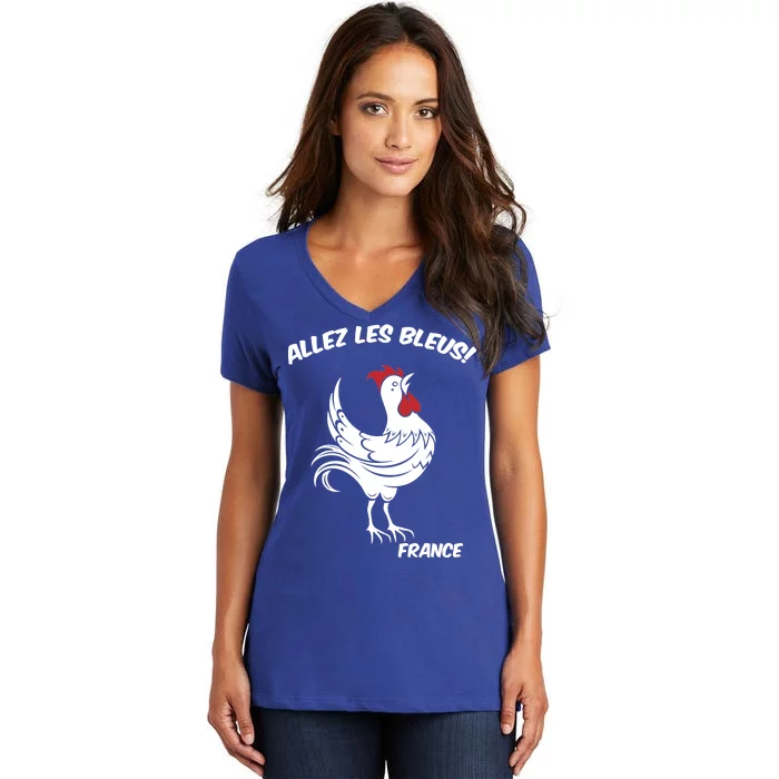 France Soccer World Allez Les Bleus Women's V-Neck T-Shirt