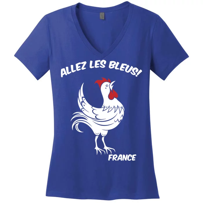 France Soccer World Allez Les Bleus Women's V-Neck T-Shirt