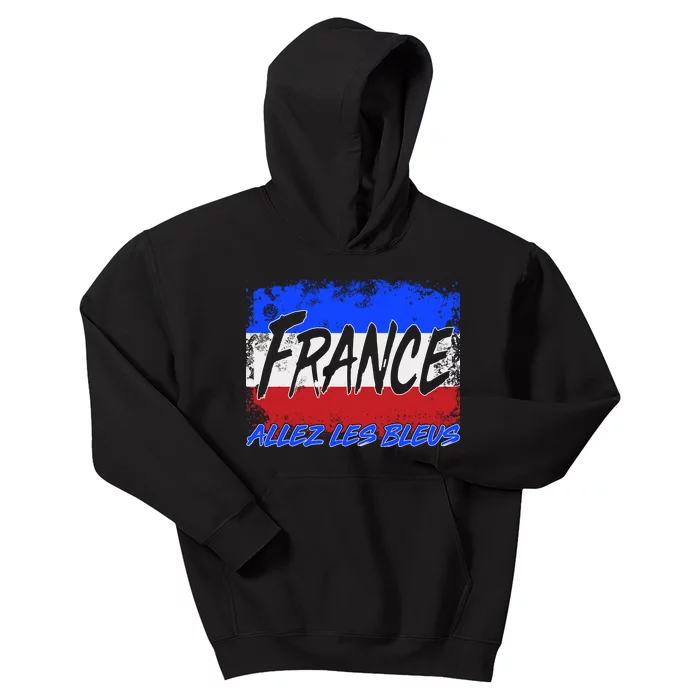 France Team Flag Allez Les Bleus Soccer Kids Hoodie