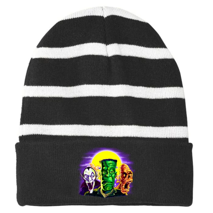 Frankenstein Halloween Monsters Striped Beanie with Solid Band