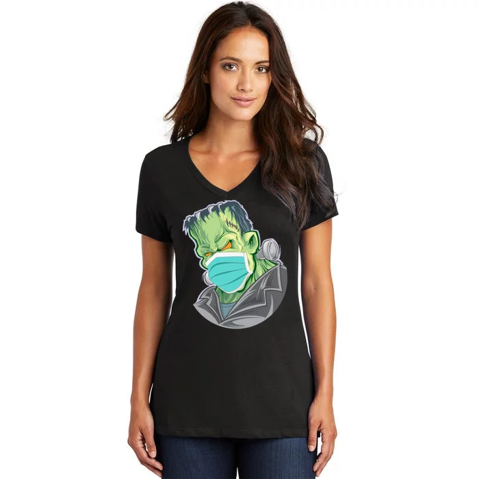 Frankenstein Pandemic Virus Mask Women's V-Neck T-Shirt