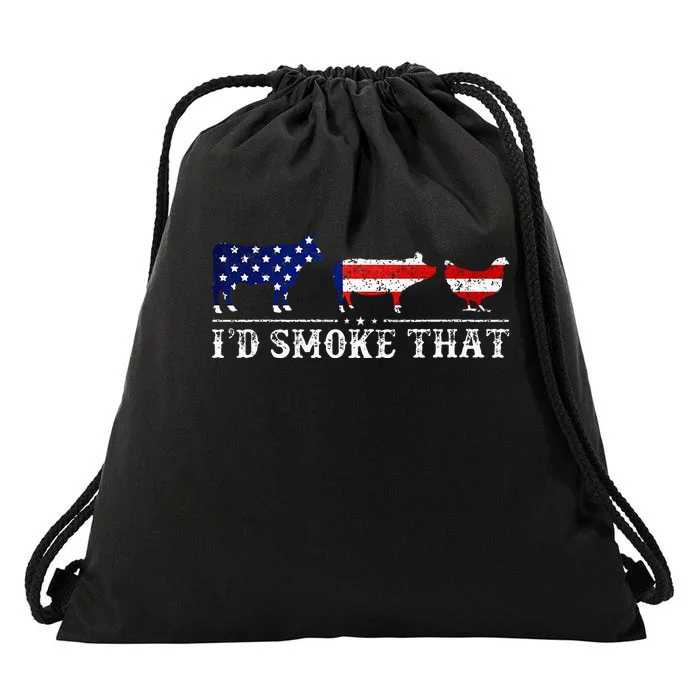 Funny Retro BBQ Party Grill Smoker Chef Dad Id Smoke That Drawstring Bag