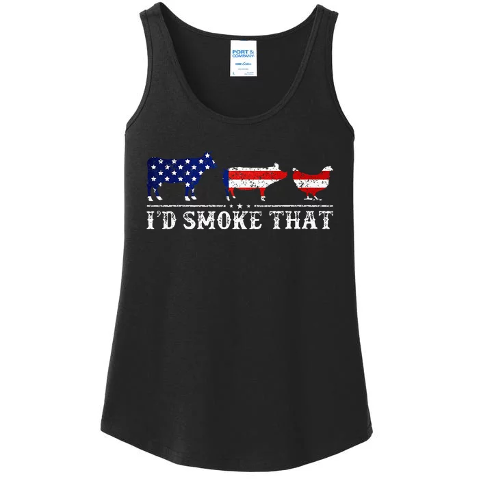 Funny Retro BBQ Party Grill Smoker Chef Dad Id Smoke That Ladies Essential Tank